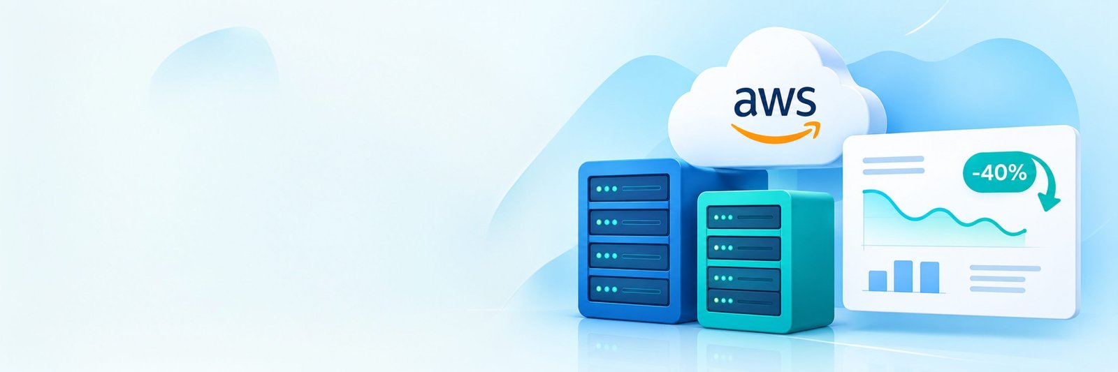 AWS Windows servers with a dashboard showing a 40% cost reduction