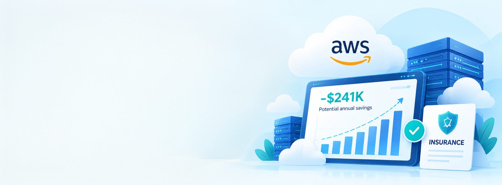 AWS dashboard showing $241K potential annual savings for an insurance company