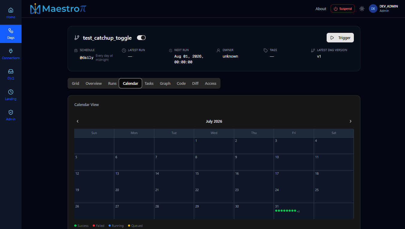 Calendar tab
